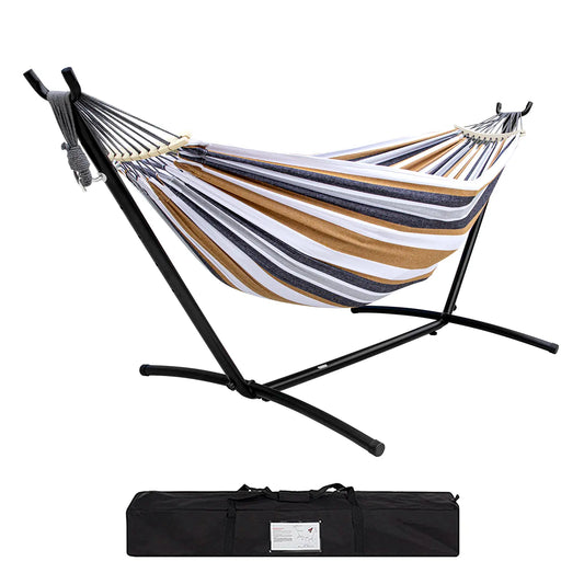 Hammock with Stand Included 450lb CapacitySteel Stand, Premium Carry Bag Included andTwo Anti Roll Balance Beam